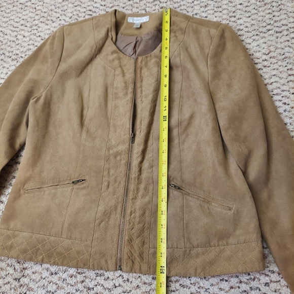 Dressbarn Faux Suede Jacket Womens Sz M Brown Tan Full Zip Blazer Lined Neutral - Picture 9 of 16